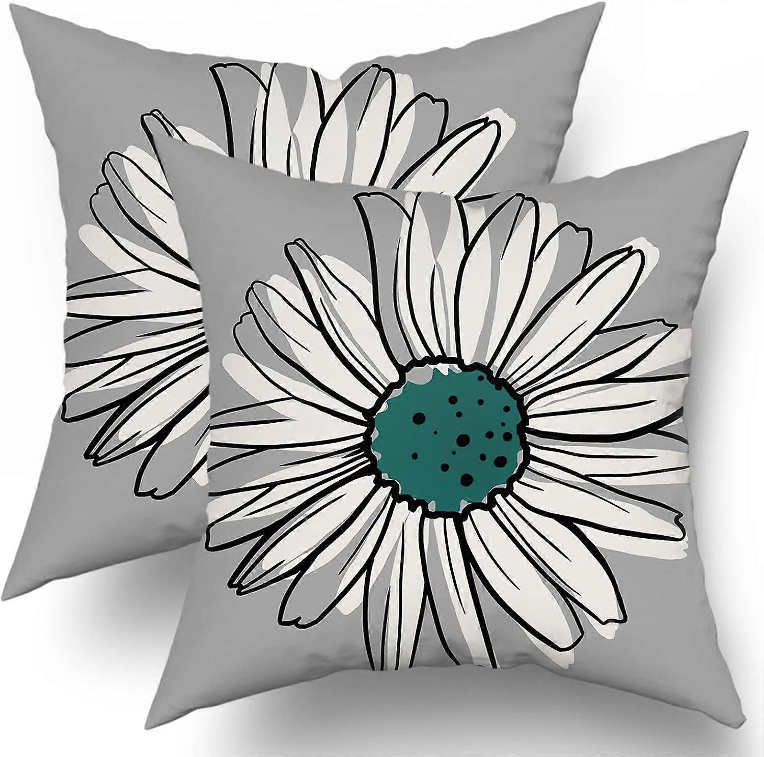 Linki Teal Daisy Pillow Covers 16X16 Inch Spring Summer Floral Pillow Cases Modern Abstract Flower T