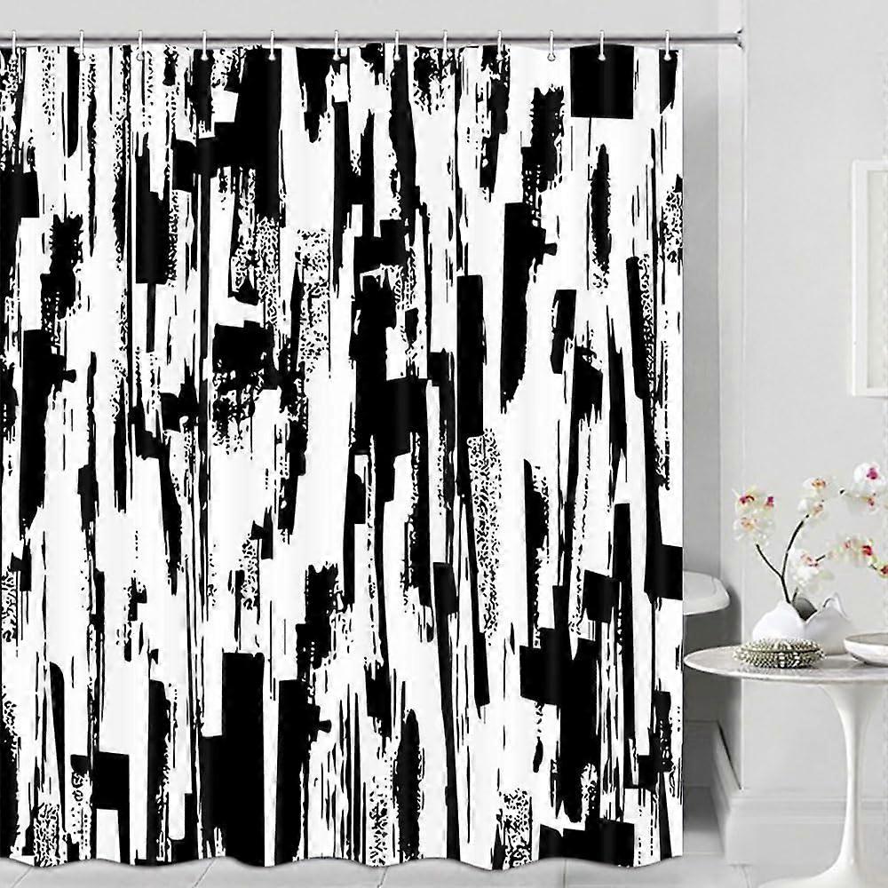 ستارة دش بالأبيض والأسود ، ستائر دش أومبير سوداء مجردة لديكور الحمام الحديث الأنيق ، الكتابة على الجدران الحديثة للماء النسيج حمام الزخرفية 