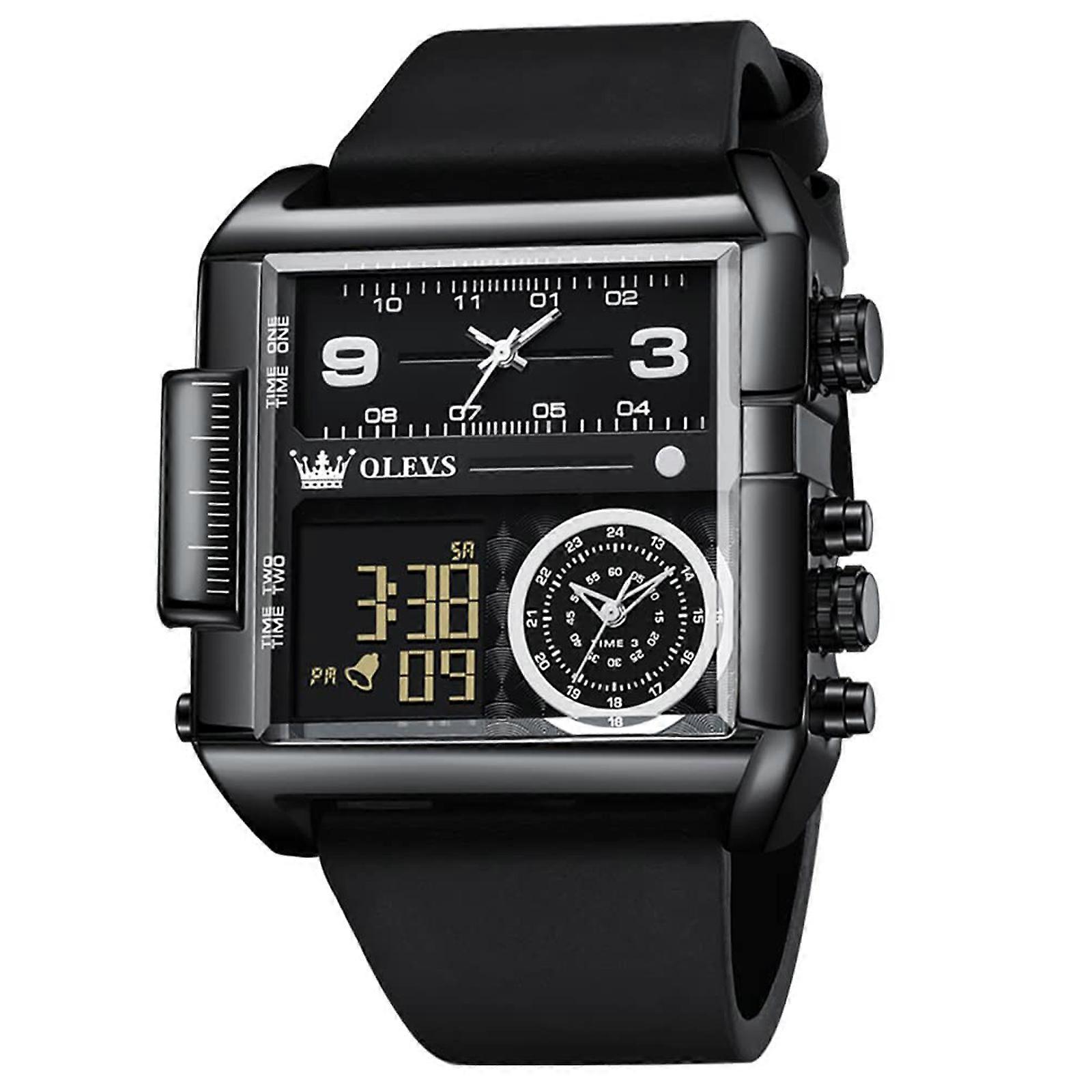 OLEVS Waterproof Multifunction LCD Dual Display Electronic Quartz Watch for Men