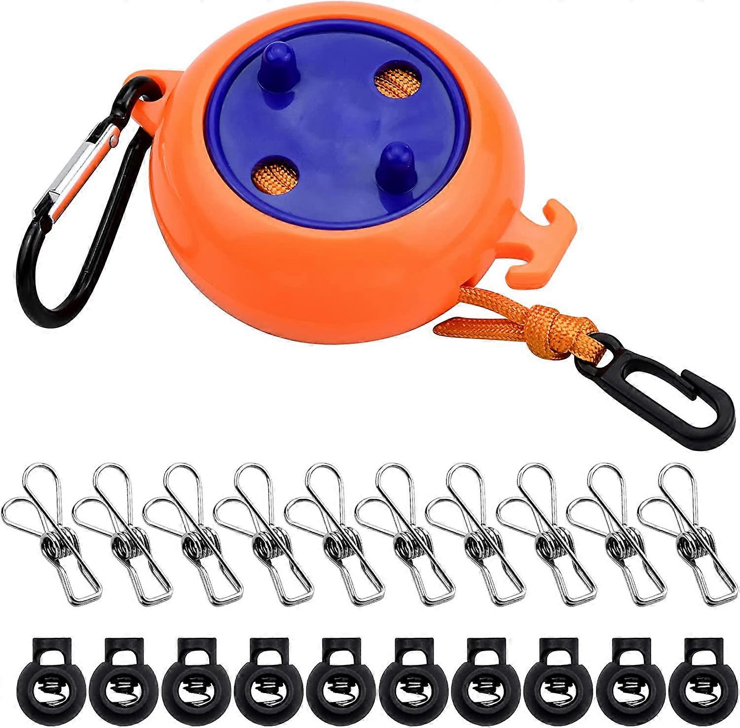 8m Retractable Clothesline for Camping Portable Anti-Winding Clothesline for Travel With 10 Fixed Loops and 20 Clothespins for Outdoor and Indoor Trav