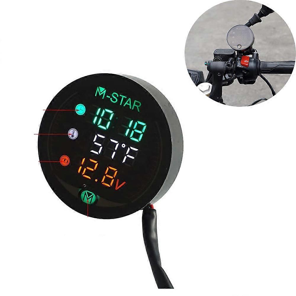 Waterproof Night Vision Motorcycle Meter, LED Digital Display Voltmeter Voltage Temperature Time, 3-in-1 Cyclist Store