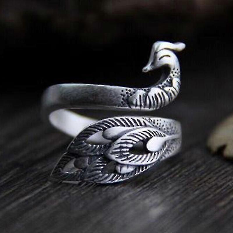 Silver Plated Peacock Shaped Open Ring - Vintage Peacock Shaped Open Ring