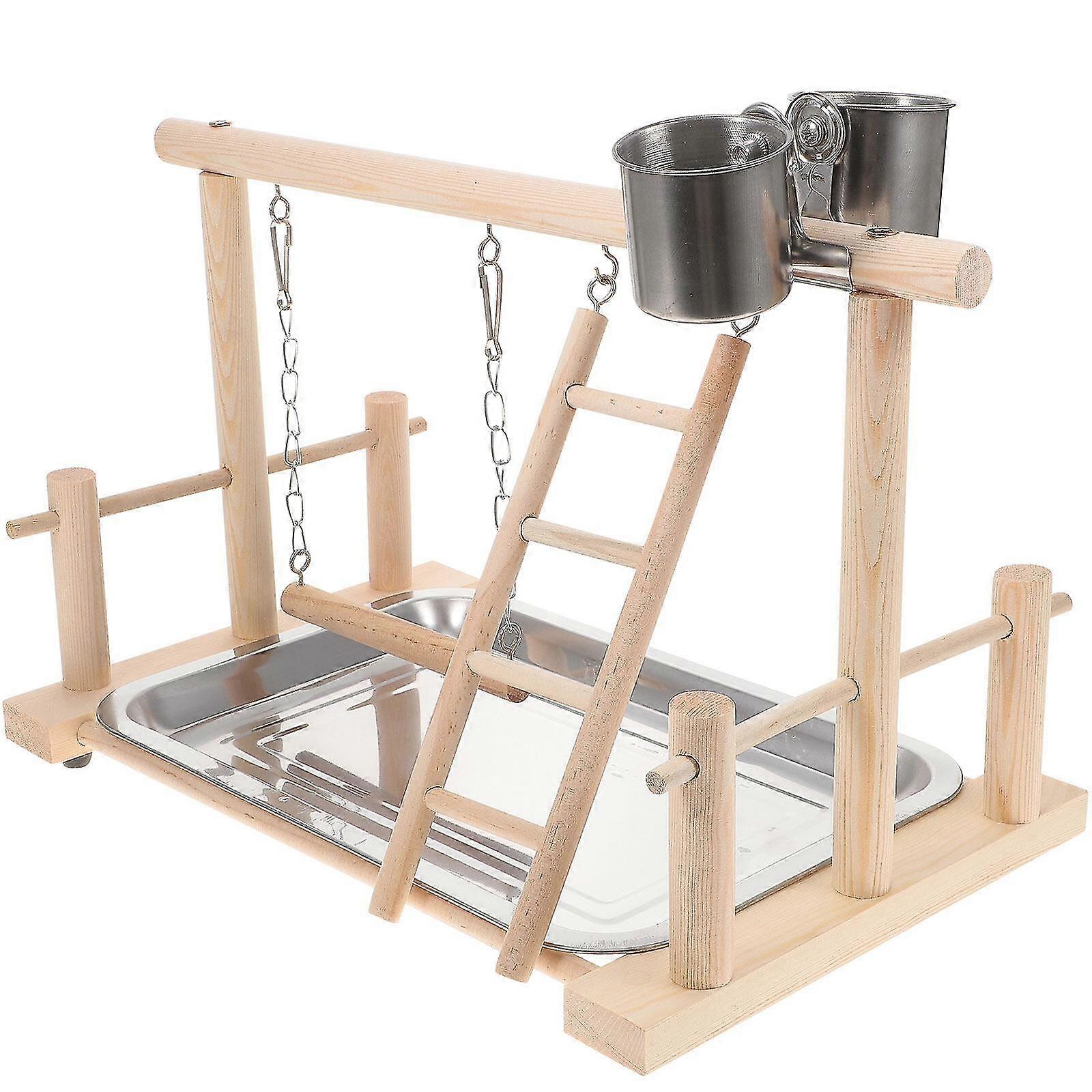 1 Set Bird Play Stand Playground Wood Gym Playpen Exercise Play Standing Stick-c