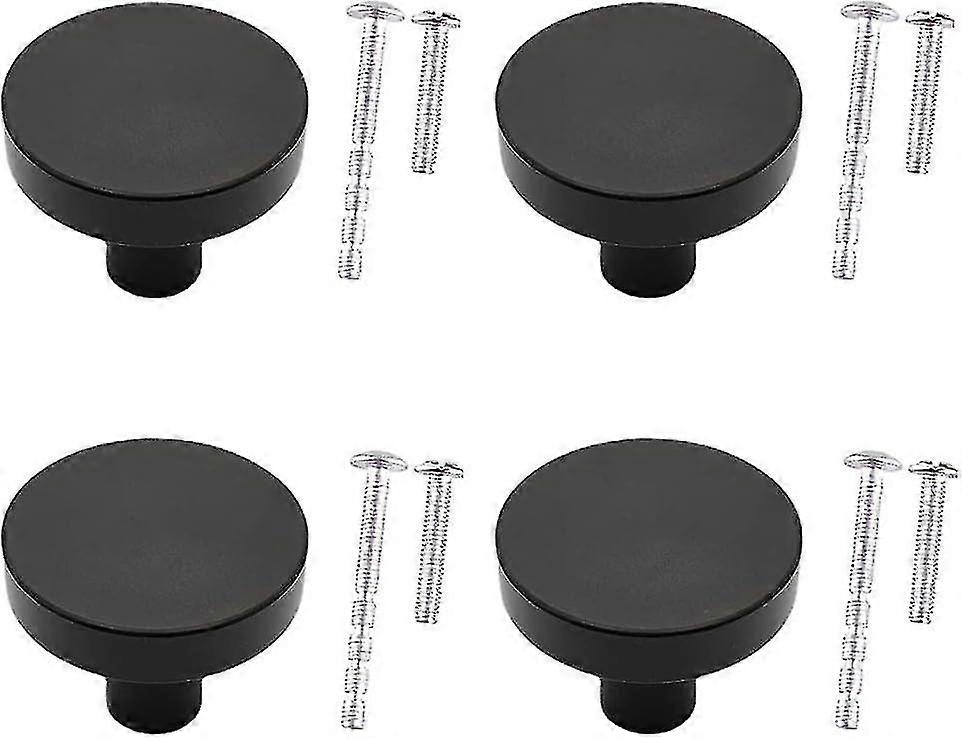 Matte Black Round Cabinet Knobs, 30mm - Set of 4 with Mounting Screws