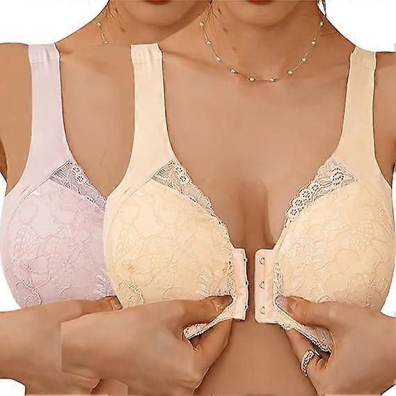 Non-Wired Bra with Front Closure, Sports Bra with Front Opening Lace Comfortable Everyday Bra for Yoga and Sports Sleep Bra Push Up Shape