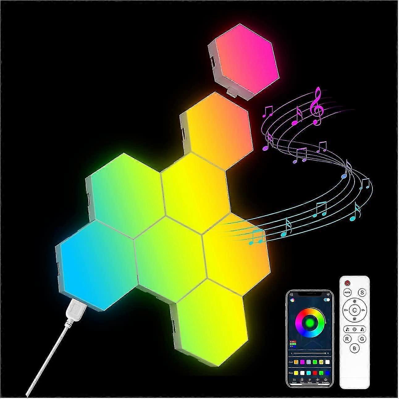 8 Pack Hexagon Wall Light Led Panel - Smart App Rgb Hexagonal Modular Gaming Light