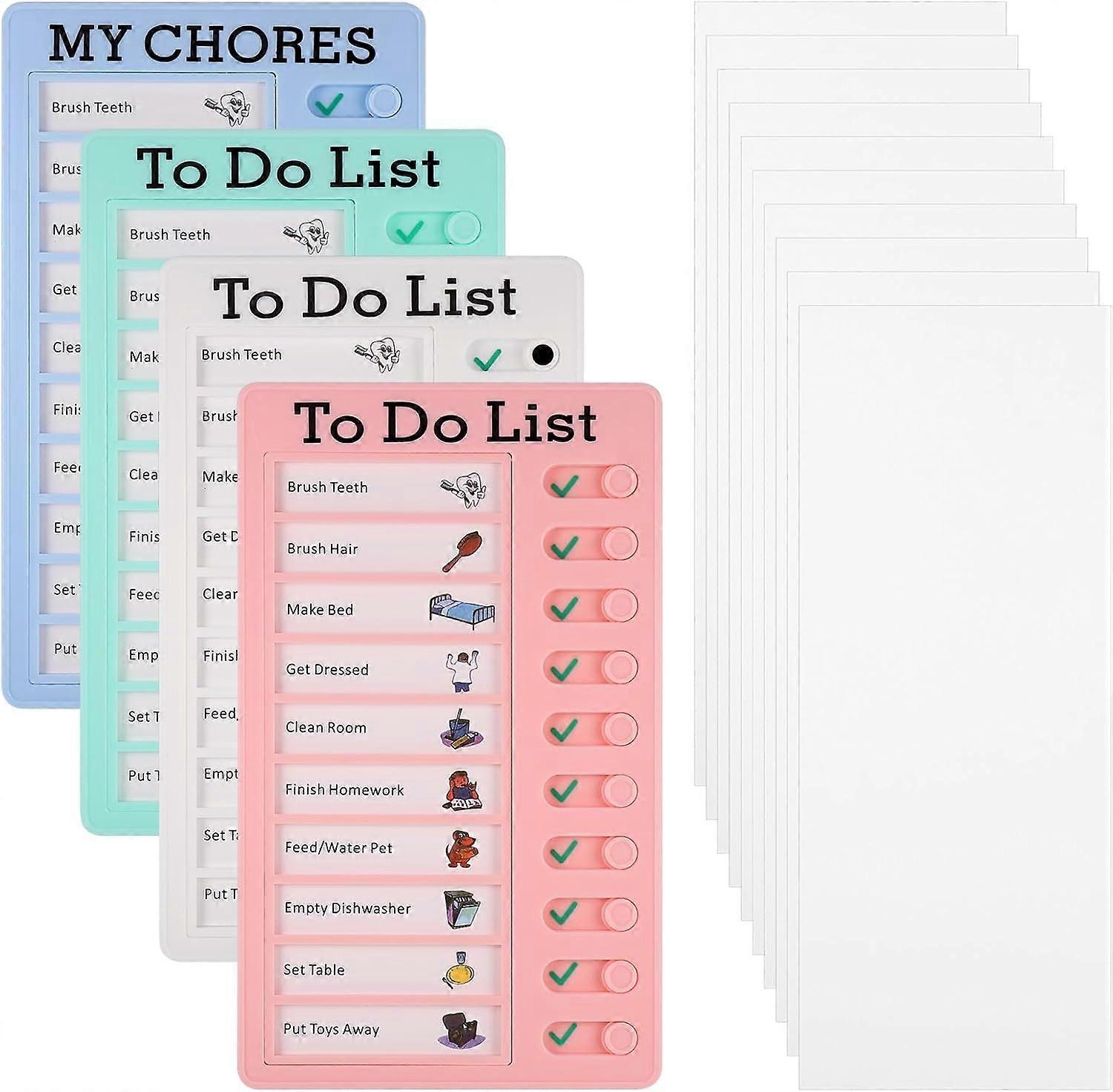 4pcs To Do List Board Time Planning Chart, Daily Schedule Chart Memo Board with 24 pcs blank Cards for Students, Detachable Family Chore Chart