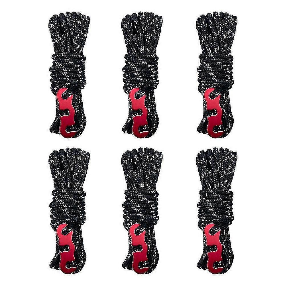 6Pack S Buckle Tent Wind Ropes With Tensioners -outdoor Camping Tent Sky Curtain Wind Rope Reflective Luminous Wind Rope 4 Meters Multi-functio