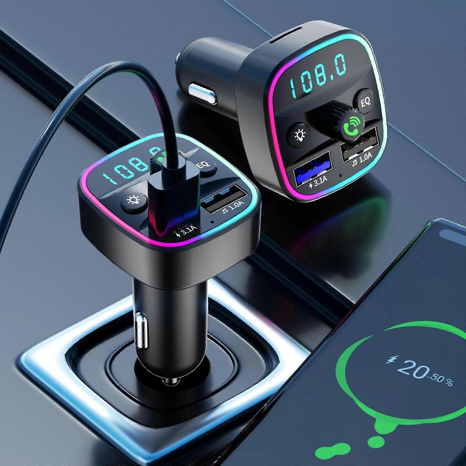 Car Fm Transmitter Wireless Bluetooth-compatible 5.0 Handsfree Car Kit Dual Usb PD Type C Fast Charger External Microphone