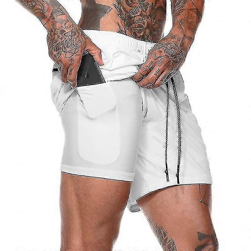 Mens 2 In 1 Running Shorts Sweatpants Quick Dry Athletic Sports Shorts Gym Training Shorts Double Layer Shorts