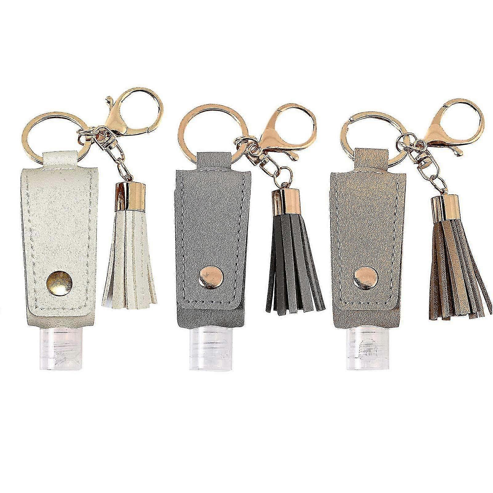 3pcs 30ml Pu Leaer Hand Sanitizer Spray Bottle Holder Empty Travel Container Keychain