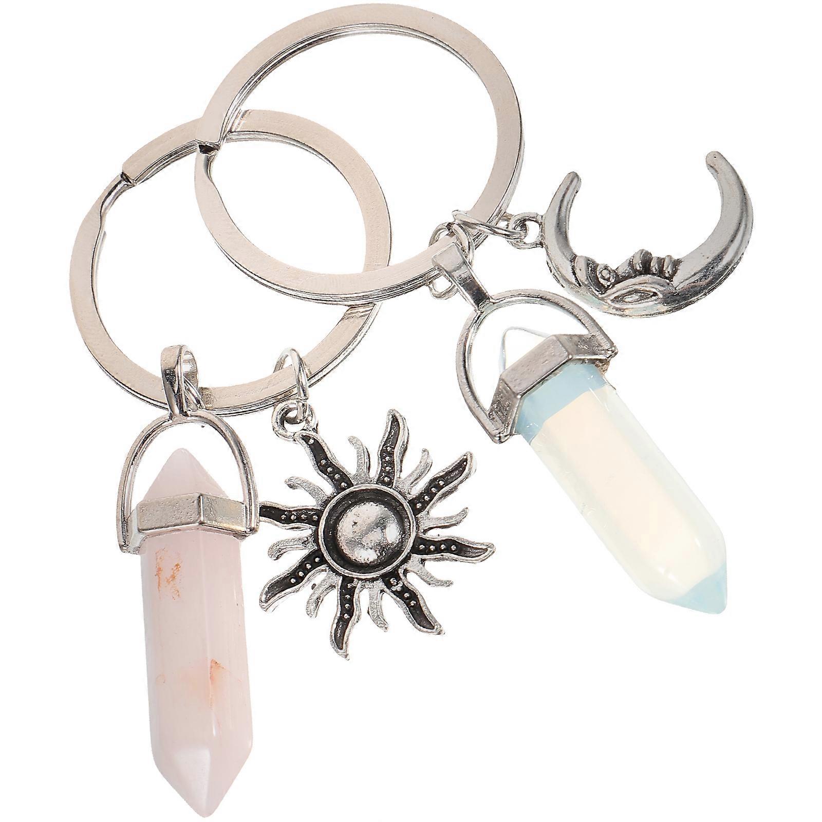 2pcs Exquisite Keychains Key Rings Metal Keychains Sun Moon Shaped Keychains