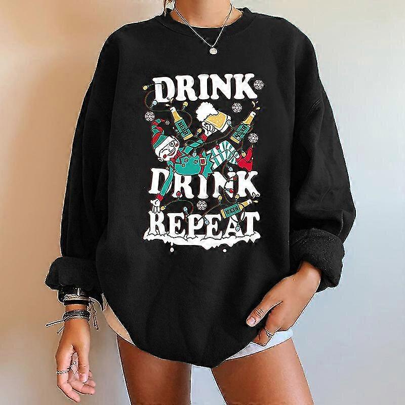 Women's Drop Shoulder Sweater European Size Christmas Print Round Neck Pullover Drop Shoulder Sweater