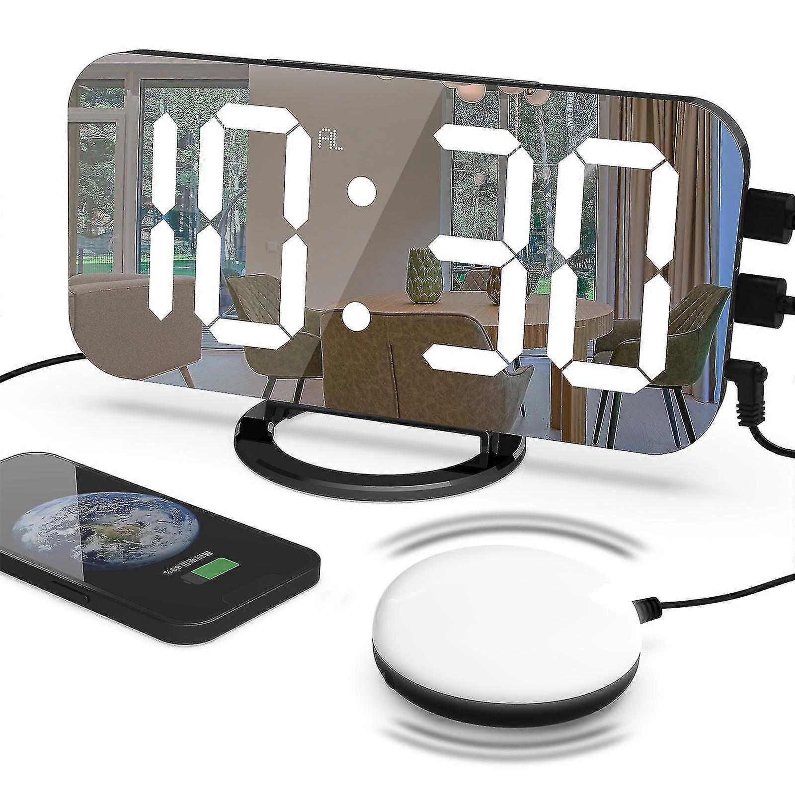 Luide wekker met bed shaker voor zware slaper, dubbele vibrerende wekker met USB-oplader voor slechthorende doven