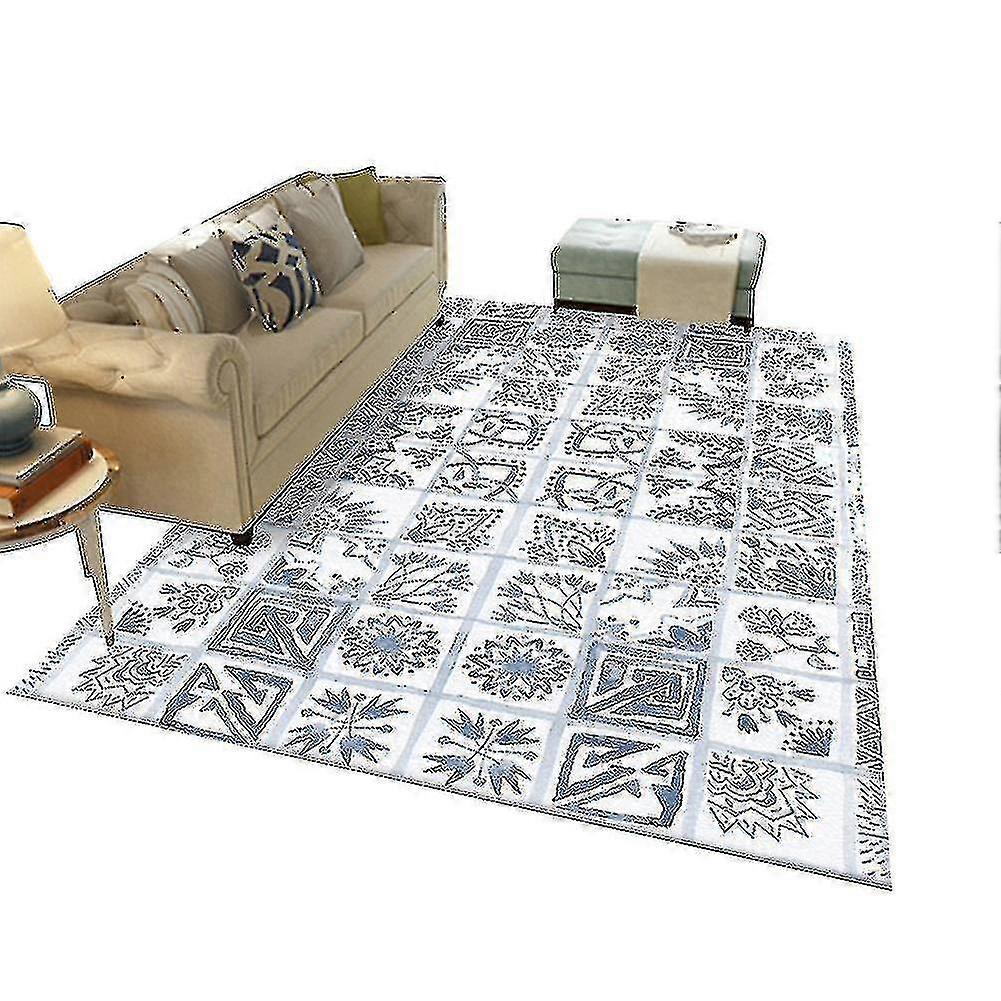 Square Polyester Fiber Rug Color Checkered Printed Carpet Retro Style