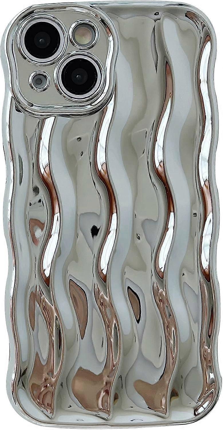 Caseative Water Ripple Pattern Curly Wave Frame Soft Compatible with iPhone Case (Silver,iPhone 14)