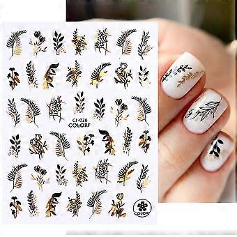 Stickers Décalcomanie Pour Nail Art - Bouquet Stylisé Noir, Neuf, Accessoire Ongles