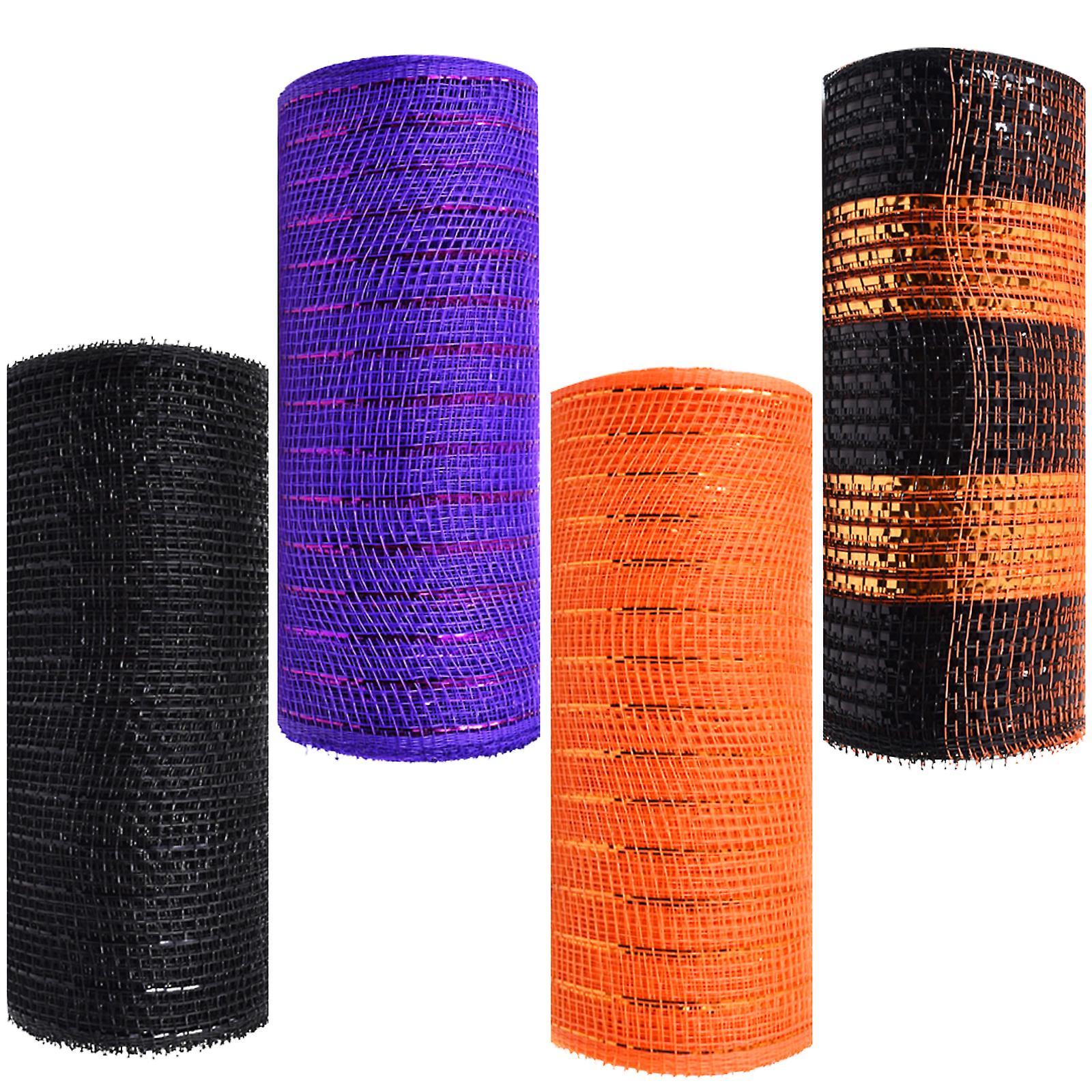 4 Rolls Poly Mesh Ribbon Decor Metallic For For Halloween