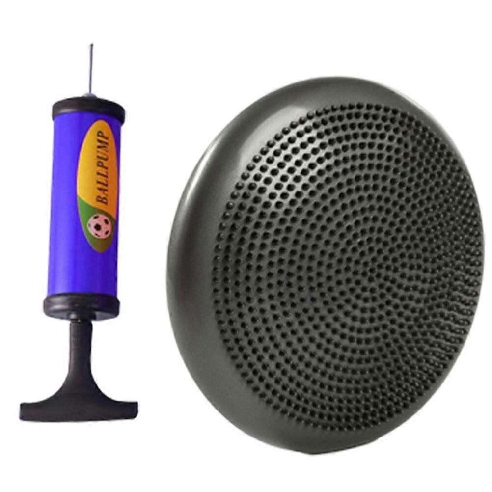 34cm Grey Inflated Stability Wobble Cushion Thick Core Balance-Disc Wiggle Seat with Random Color Air Inflator for Enhancing Strength Pain Relieving