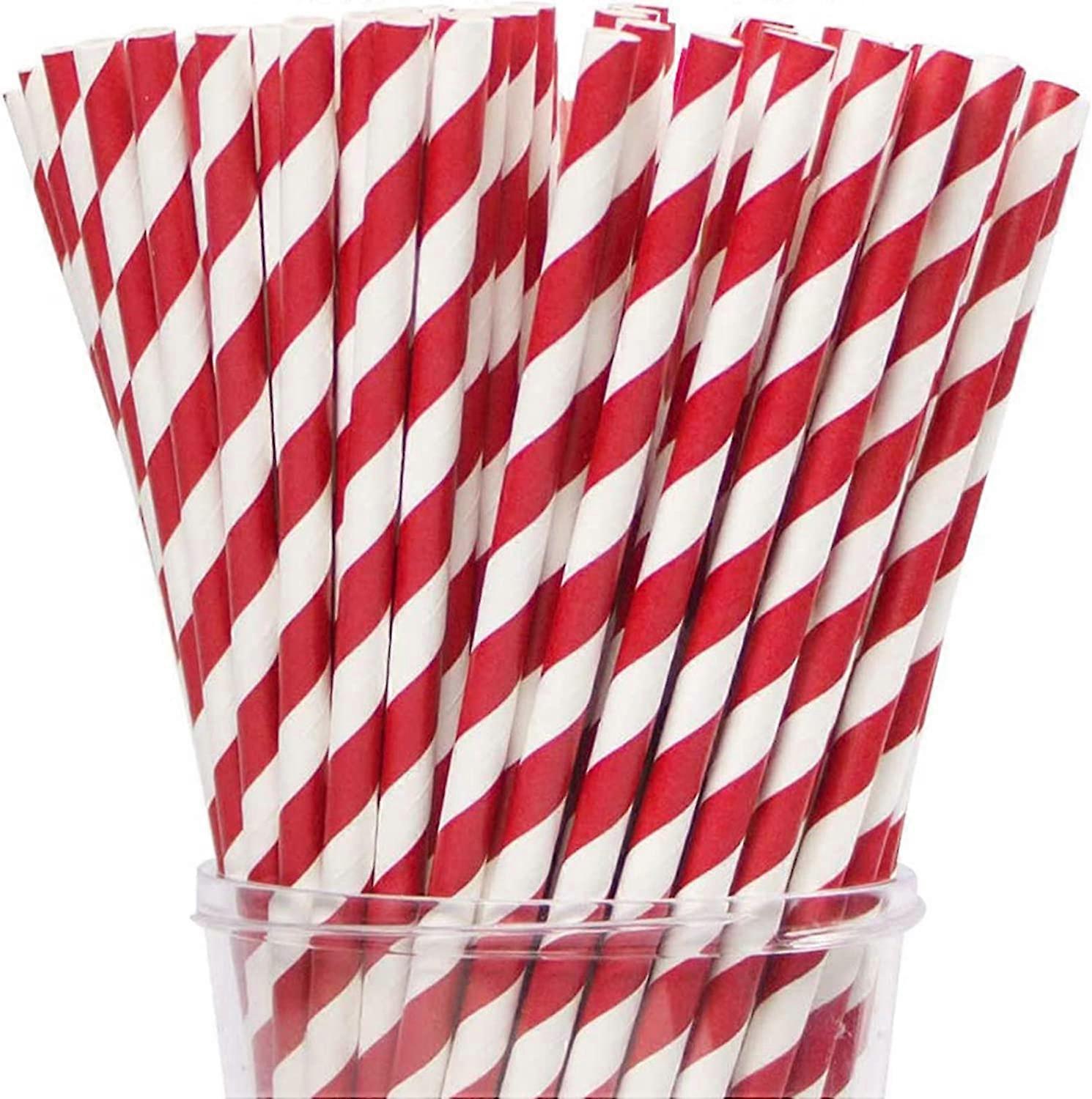 Paper Straws Biodegradable Bulk 200 Red Striped