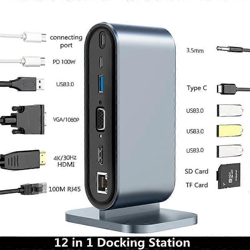 12-in-1 USB C Docking Station with 100W PD USB-C 4K HDMI VGA USB 3.0 RJ45 SD/TF Cards Reader Audio for Windows Mac   Laptop