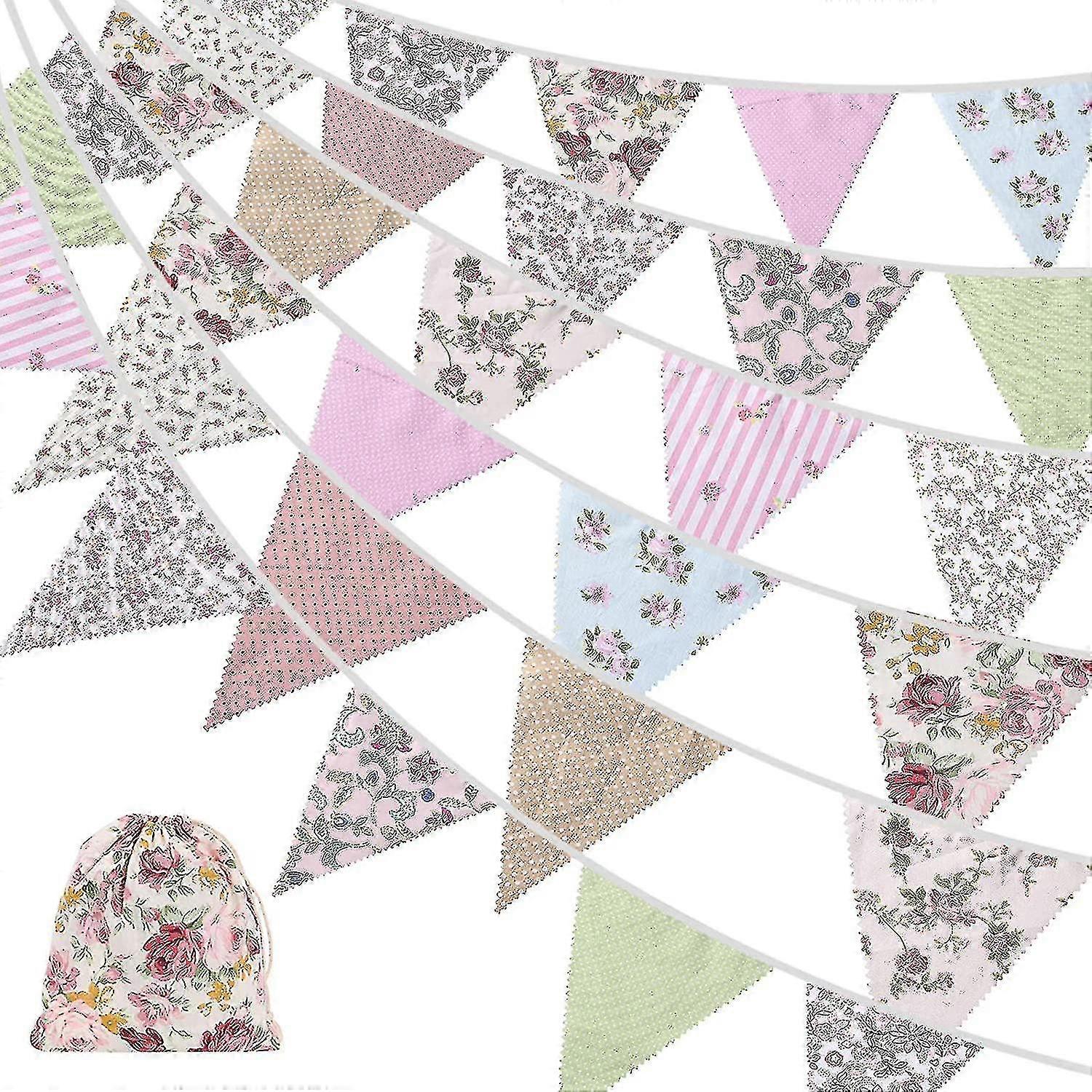 40ft النسيج Bunting، 42pcs في الهواء الطلق بانتينغ بانر، الأزهار خمر القطن مثلث العلم لحديقة عيد ميلاد الحزب