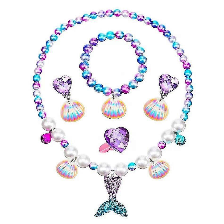 Mermaid Jewelry Set For Girls, Mermaid Jewelry For Kids Includes Necklace, Ring, Bracelet, Earrings, Mermaid Jewelry Set For Kids Is Suitable For Part