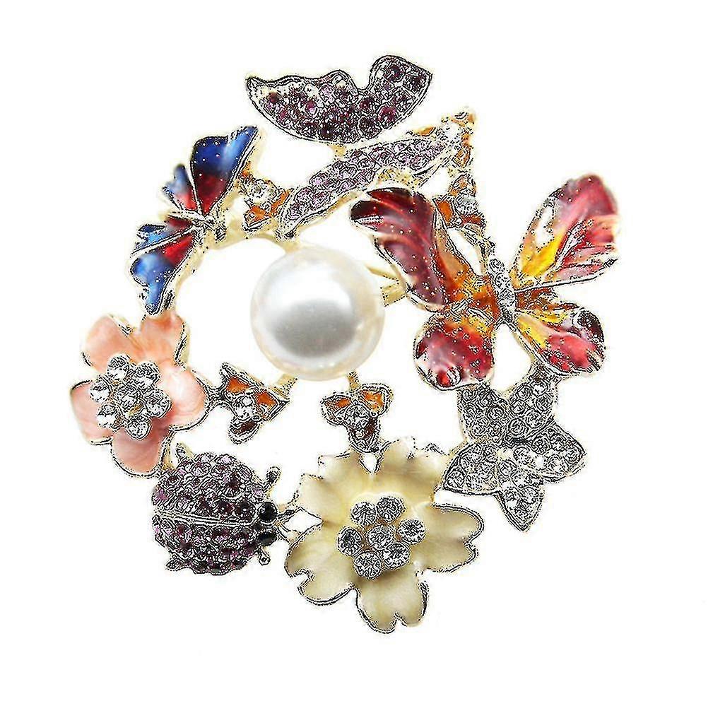 HMWY-ハイエンドブローチピンてんとう虫サークルコサージュ塗装クリスタルレディースブローチ