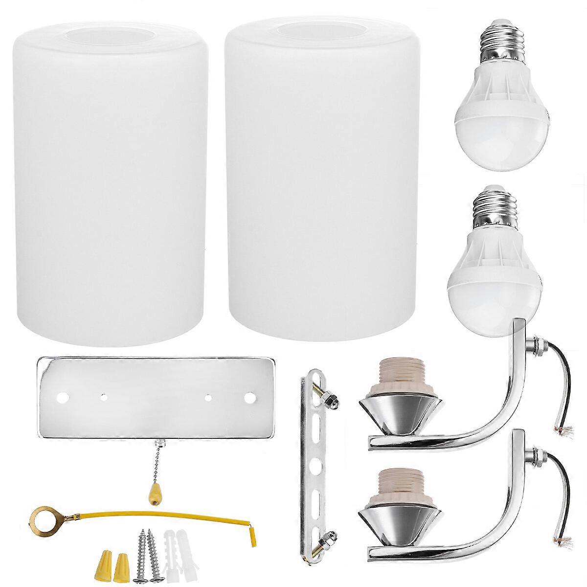 Bedroom Glass Wall Sconce Light Indoor Fixture Bedside Lamp+led Bulb Pull Switch