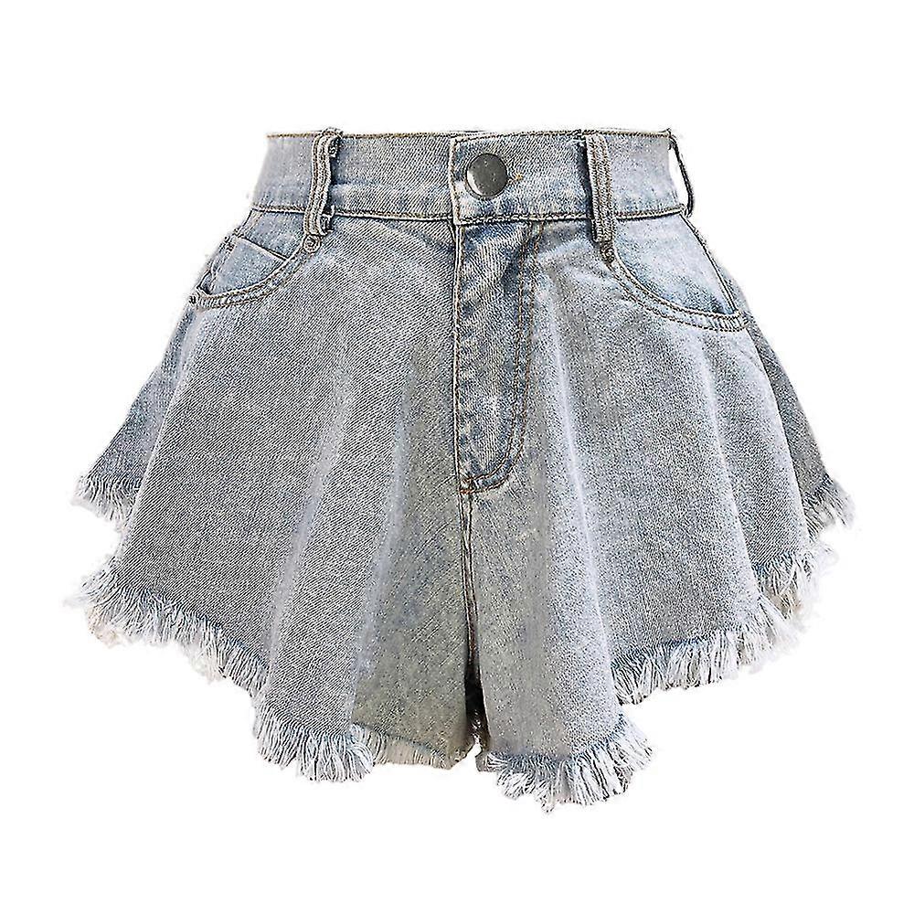 Pantaloncini di jeans strappati a vita alta jeans con nappa di alta qualità S202412277156