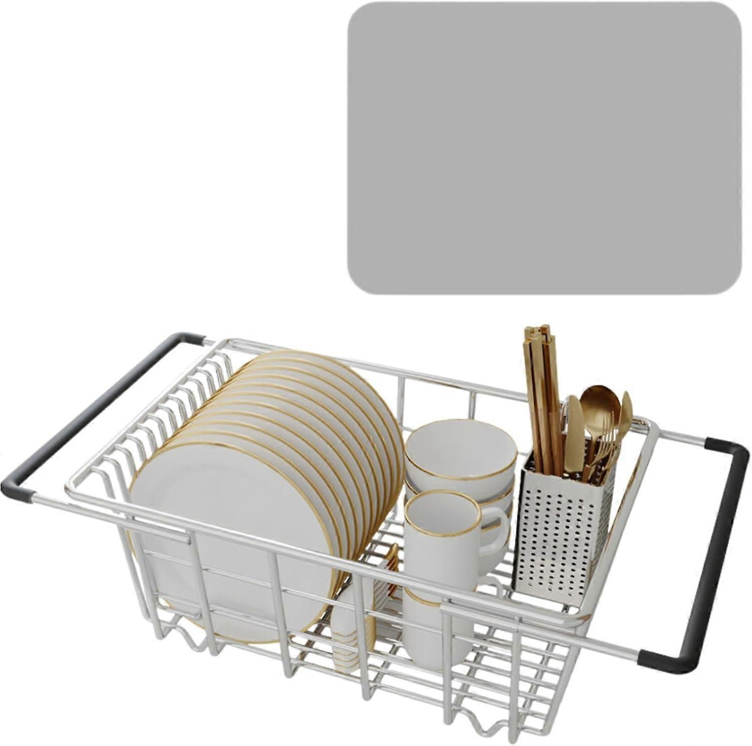 Expandable Stainless Steel Dish Drying Rack for Kitchen Sink, Large Utensil Holder, Rust-Resistant Rack, Adjustable Design