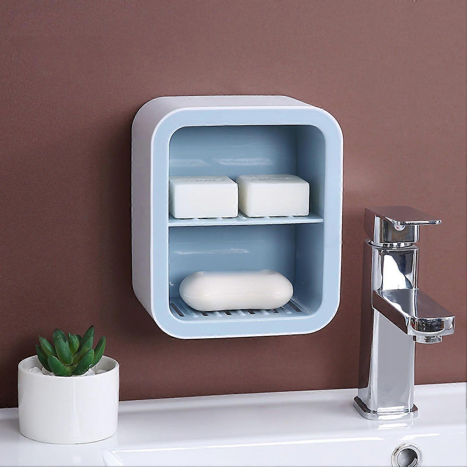 Wall Mount Soap Rack Drain Toilet Suction Disc Punch Free Box Student Dormitory Supplies Nordic 2 Layer Blue