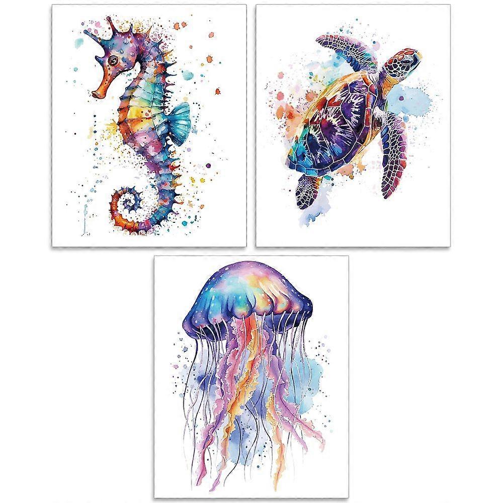 Rectangle with Ocean Animal Pattern Paper Hanging Painting for Home Wall Decoration Accessories Mixed Shapes 255x205mm 3pcs/set