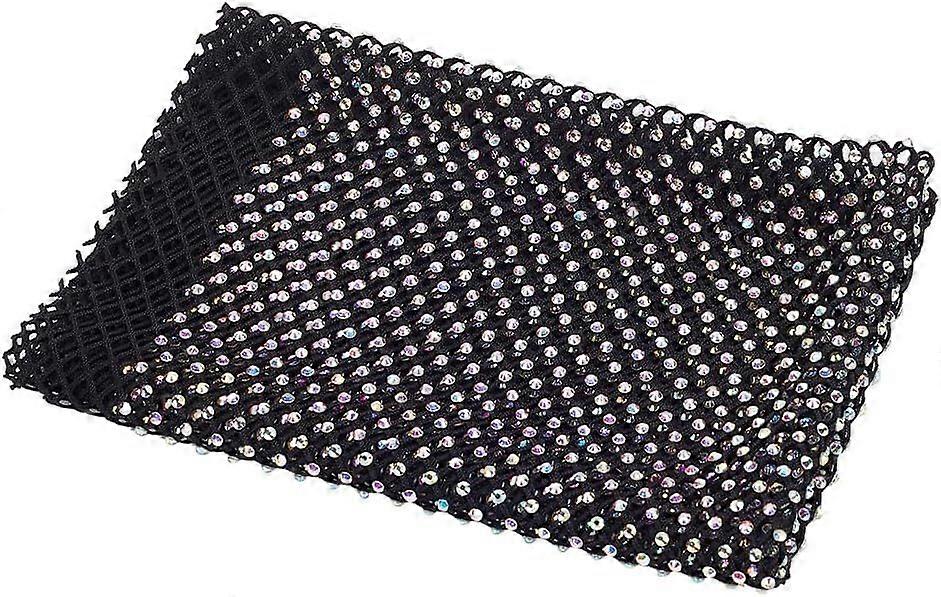 2pcs 0.48yards11.8inch Iron on Black AB Color Rhinestone Fabric Stretchy Mesh Sparkling Stretch Rhinestone Mesh for DIY Dress Netting Clothes Bag Part
