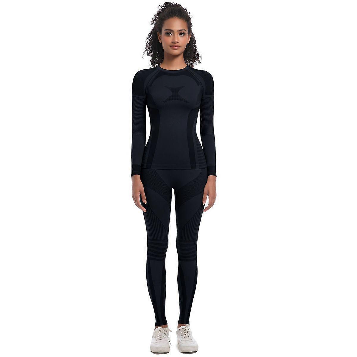 Women's Seamless Tight High Elastic Long Sleeve Ski Suit Corset Suit Wicking Breathable Thermal Underwear Two-Piece Set