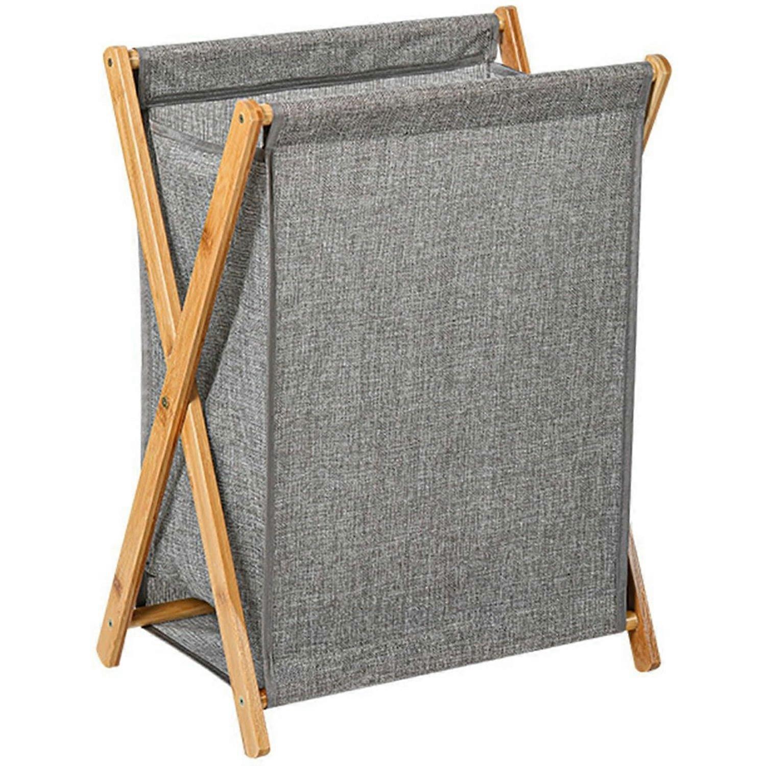 X Frame Laundry Hamper Foldable Bamboo Linen Cloth Storage Basket, Size M