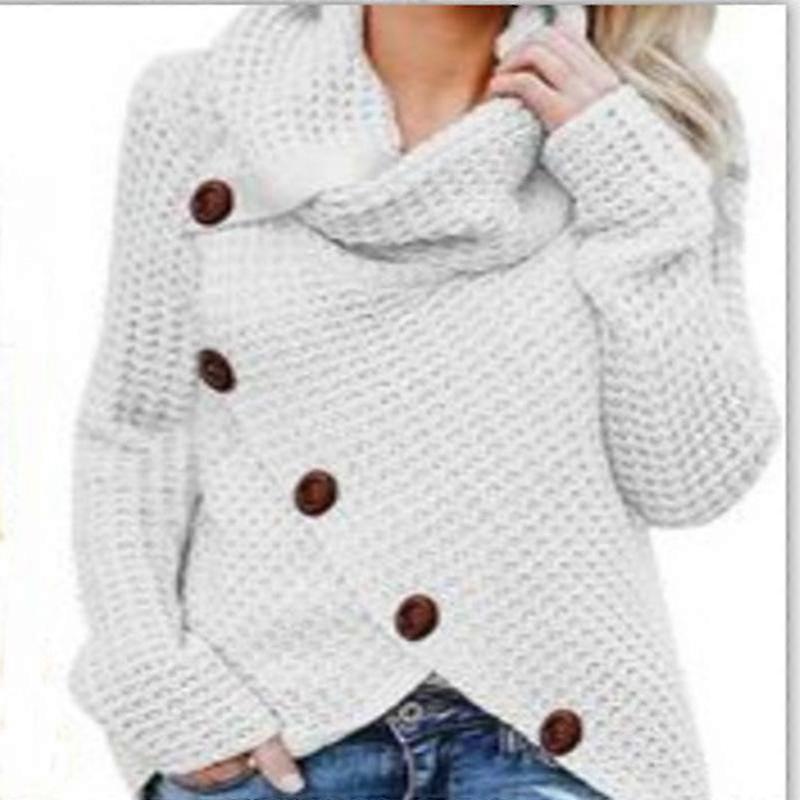 Herbst und Winter Fünf-Knopf-Stehkragenpullover Einfarbiger Damenpullover Langarm-Strickwaren