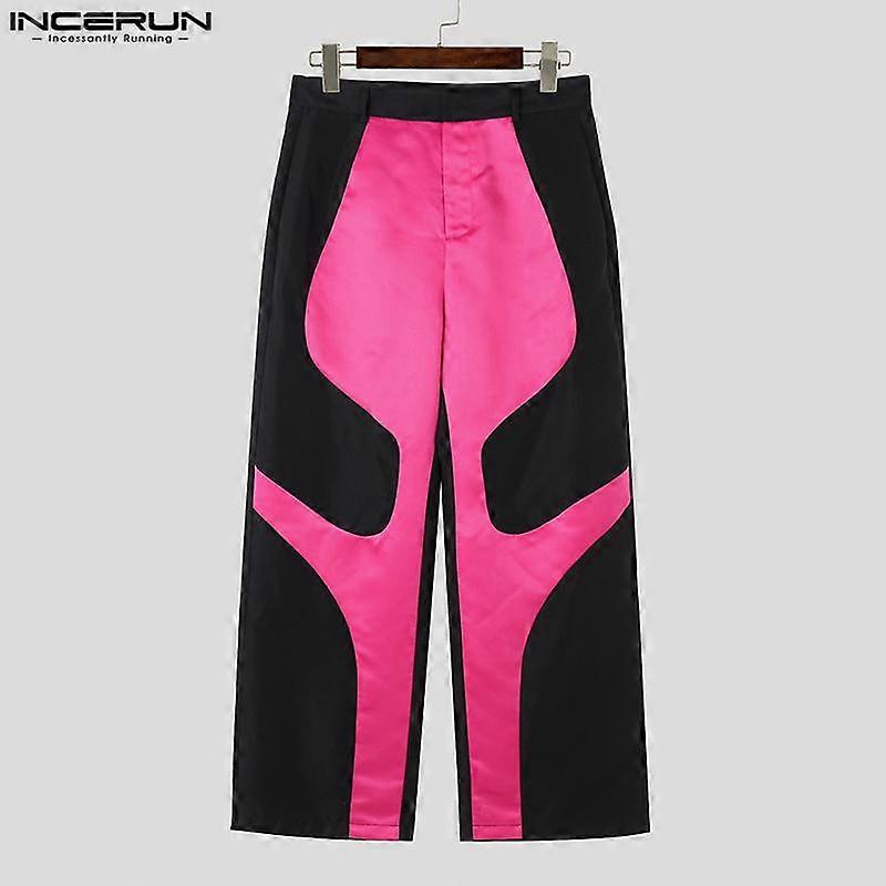 INCERUN Spring Men Splicing Color Straight Loose Casual Long Pants