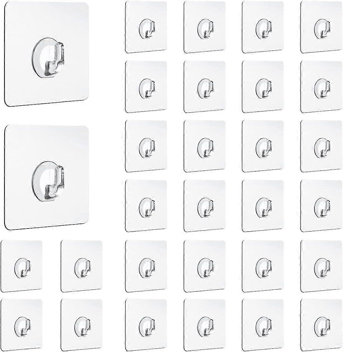 Pack of 30 Magic Hooks, Transparent Adhesive Hooks, No Drilling, Magic Hook Set