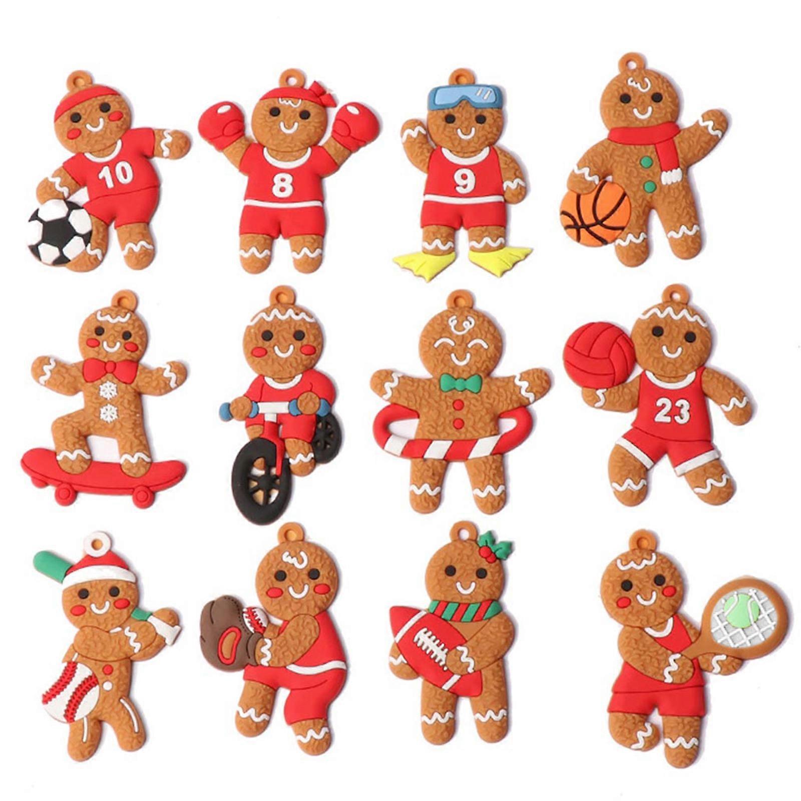 12 PCS Cute Gingerbread Man Ornaments Assorted Clay Figurine Shapes Gingerman Cookie for Doll Hanging Charms Xmas Tree D Multicolor