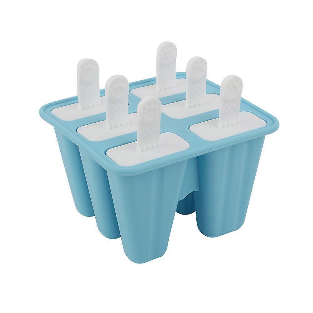 Silicone DIY Ice Cream Maker Popsicle Lolly Mold Ice Cube Tray Pan 6-Cavity(Blue)