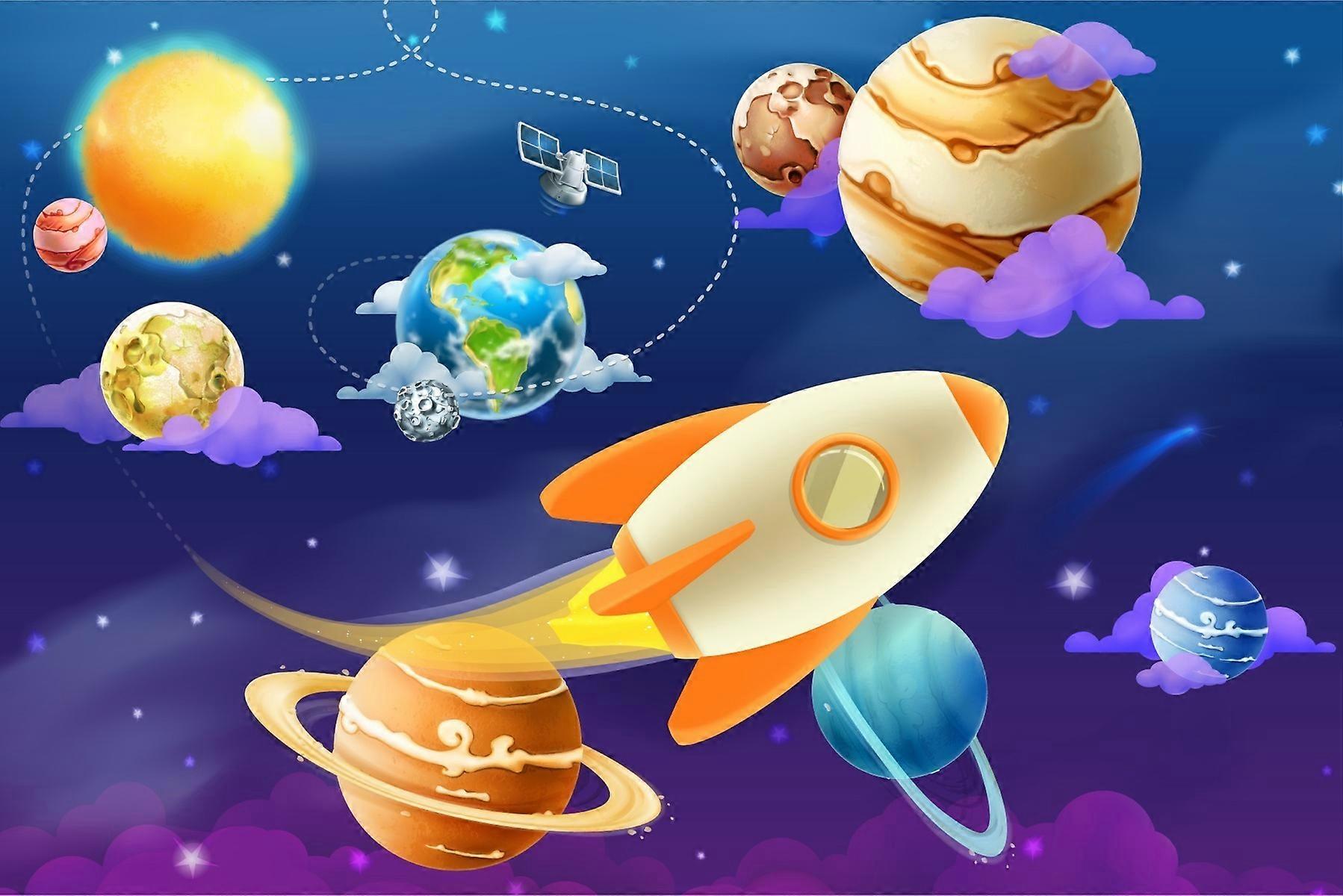 Seinämaalaus lapsille Space Planets -raketit