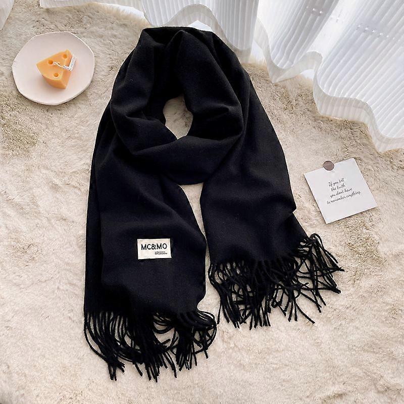 Women's Thick Soft Wool Cashmere Shawl Scarf - Warm Solid Shawl-Black