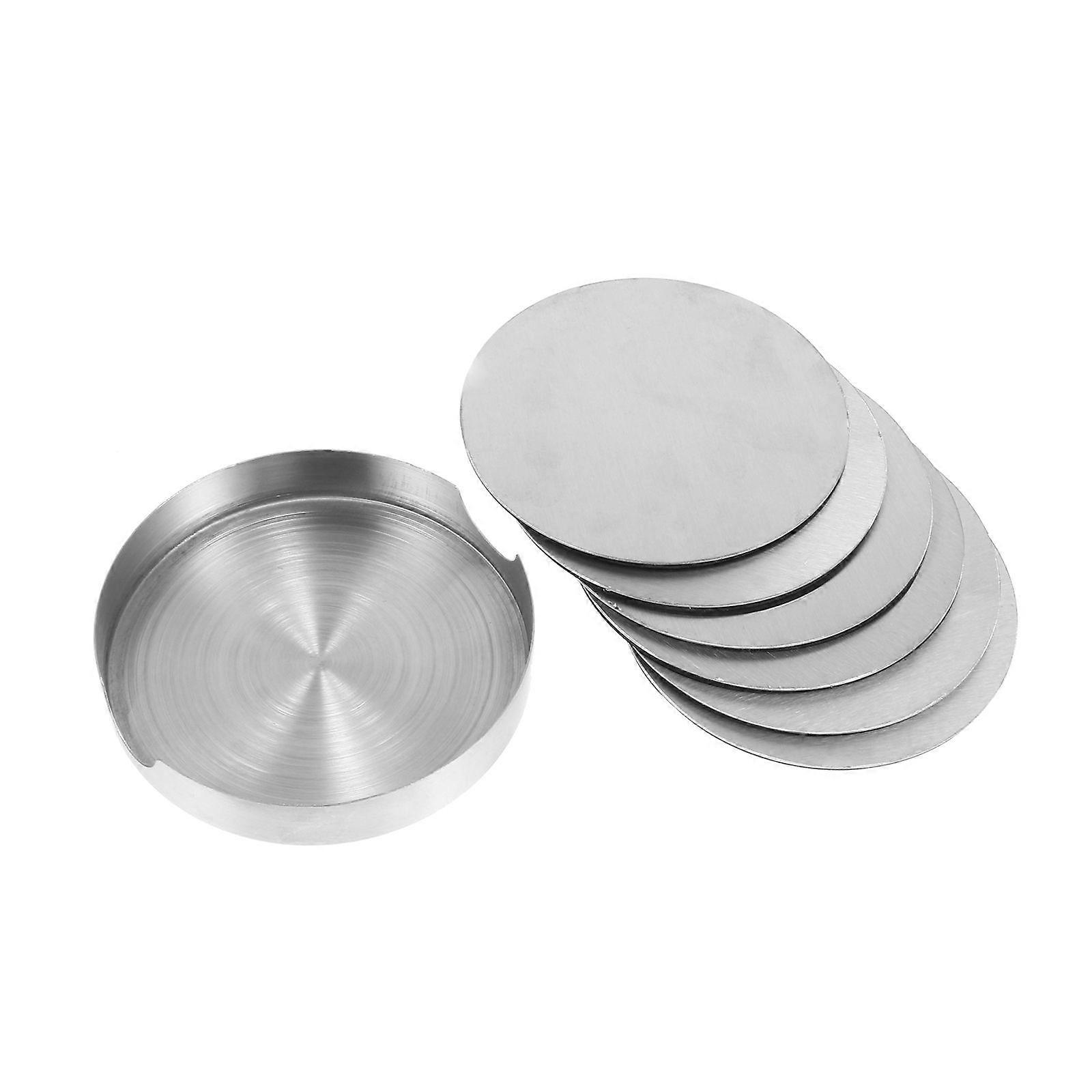 1 Set of Dinning Table Coasters Round Coasters with Coaster Holder (Silver)