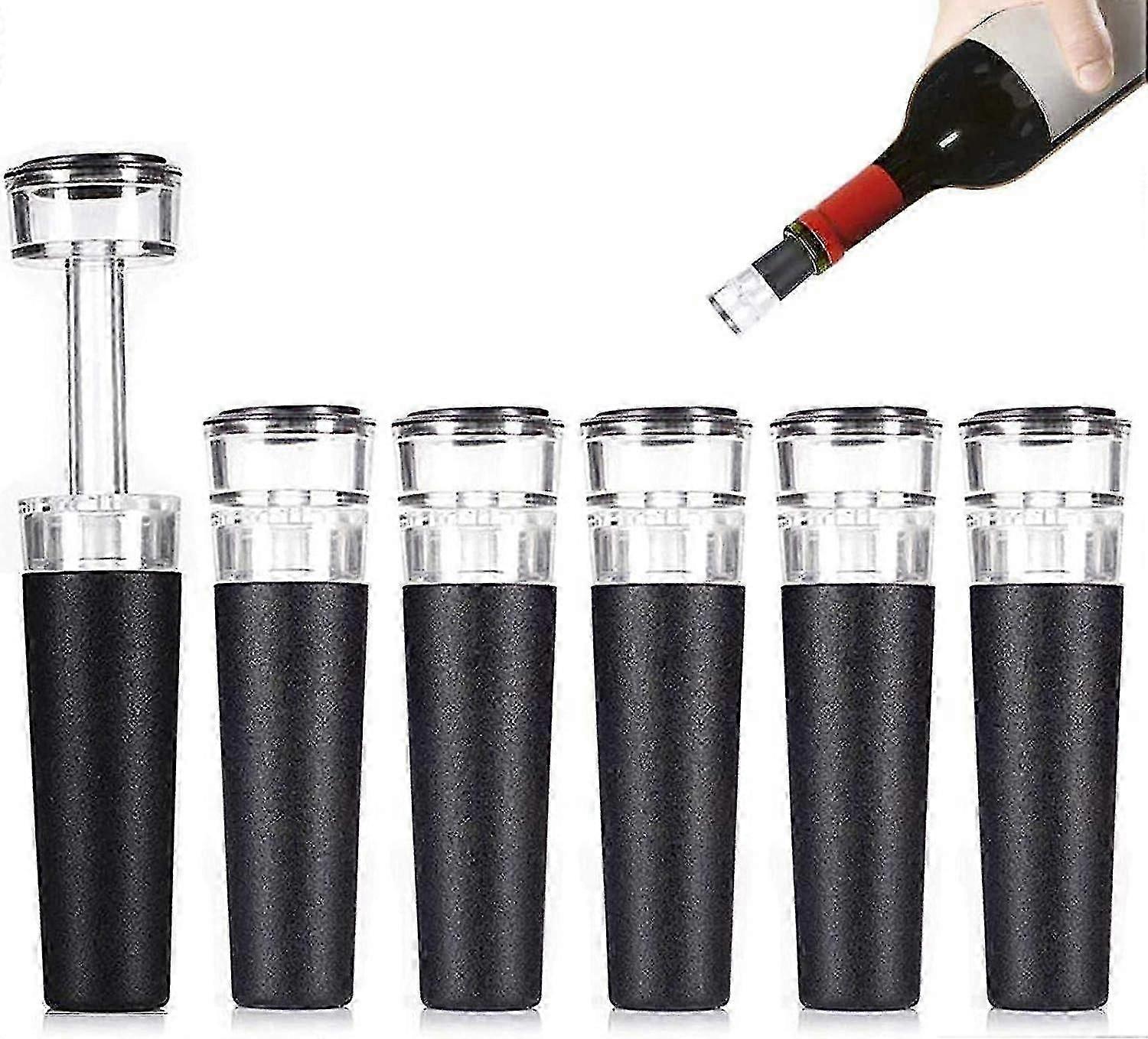 Vacuum Wine Stopper, 6 Pack Reusable Wine Bottle Stoppers With Built-in Vacuum Pump