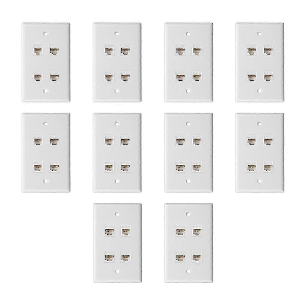 10pcs Cat 6 Ethernet Wall Plate 4 Port Female To Female Compatible With Cat6/5/5e Removable Faceplate For Easy Install A
