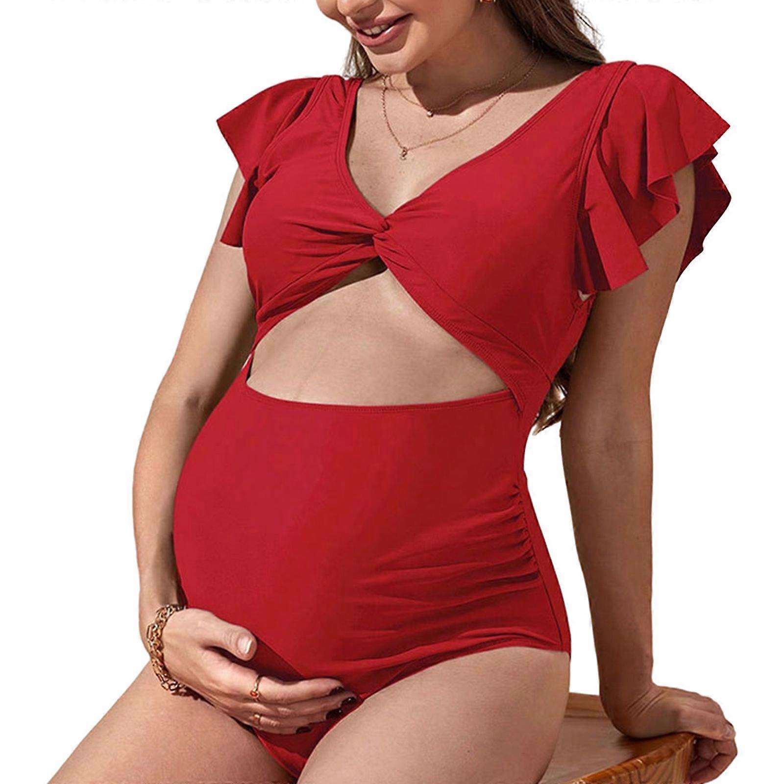 Maillots de bain une pièce de maternité Couleur unie Maillots de bain taille haute Maillots de bain de grossesse Maillots de bain de maternité Cadeaux Monokini Rouge XL