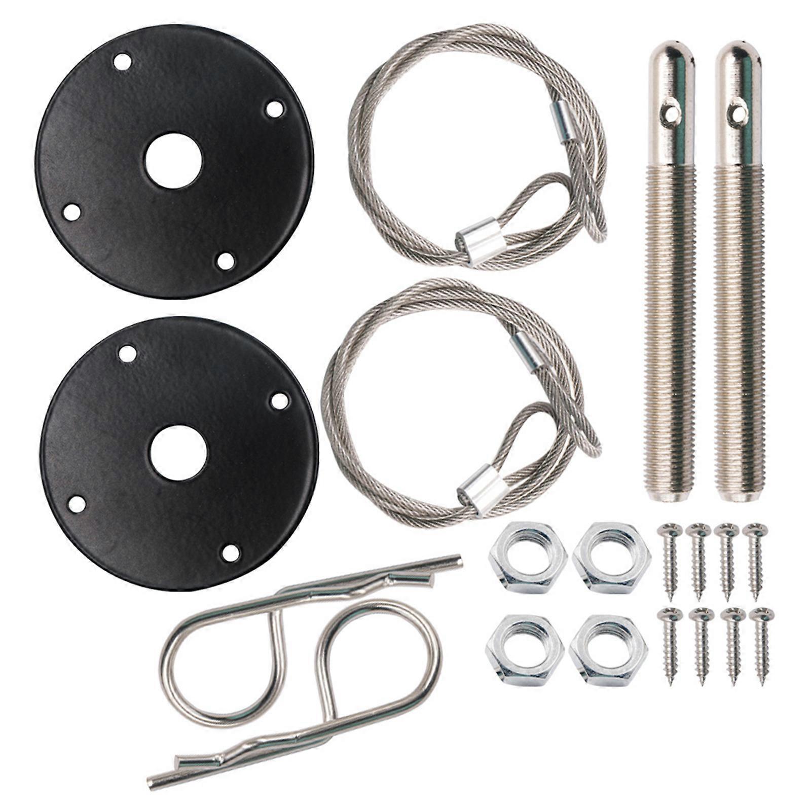 Versatile Engine Hood Lock Hood Pins set Stainless Steel Hood Pin Plate Lock Kits Simple Install for Car Modification  Black