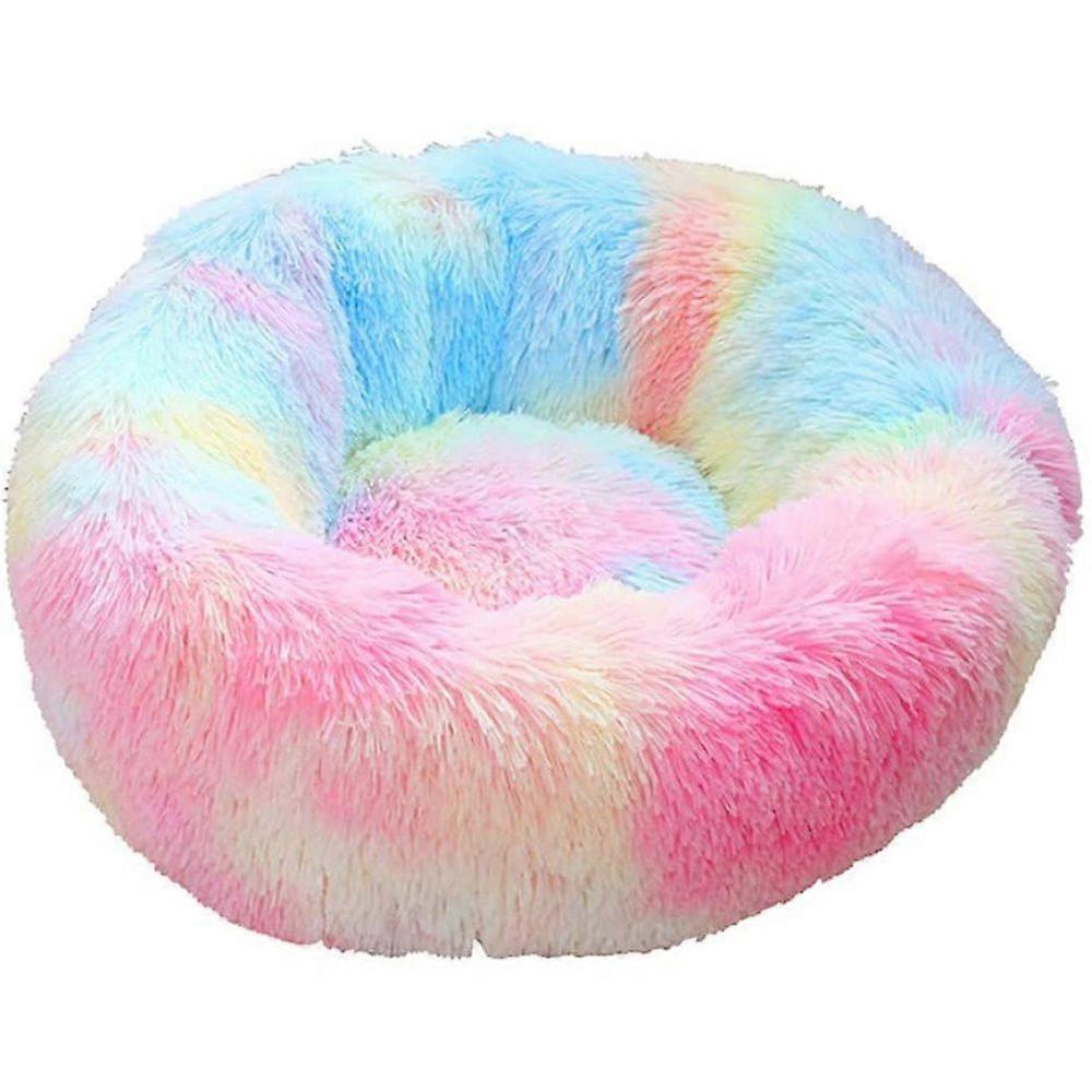 Cuddly Companion, Anti-Slip Calming Dog Beds With Faux Fur, A Fluffy Donut Cuddler For Anxiety Relief In Multiple Colors