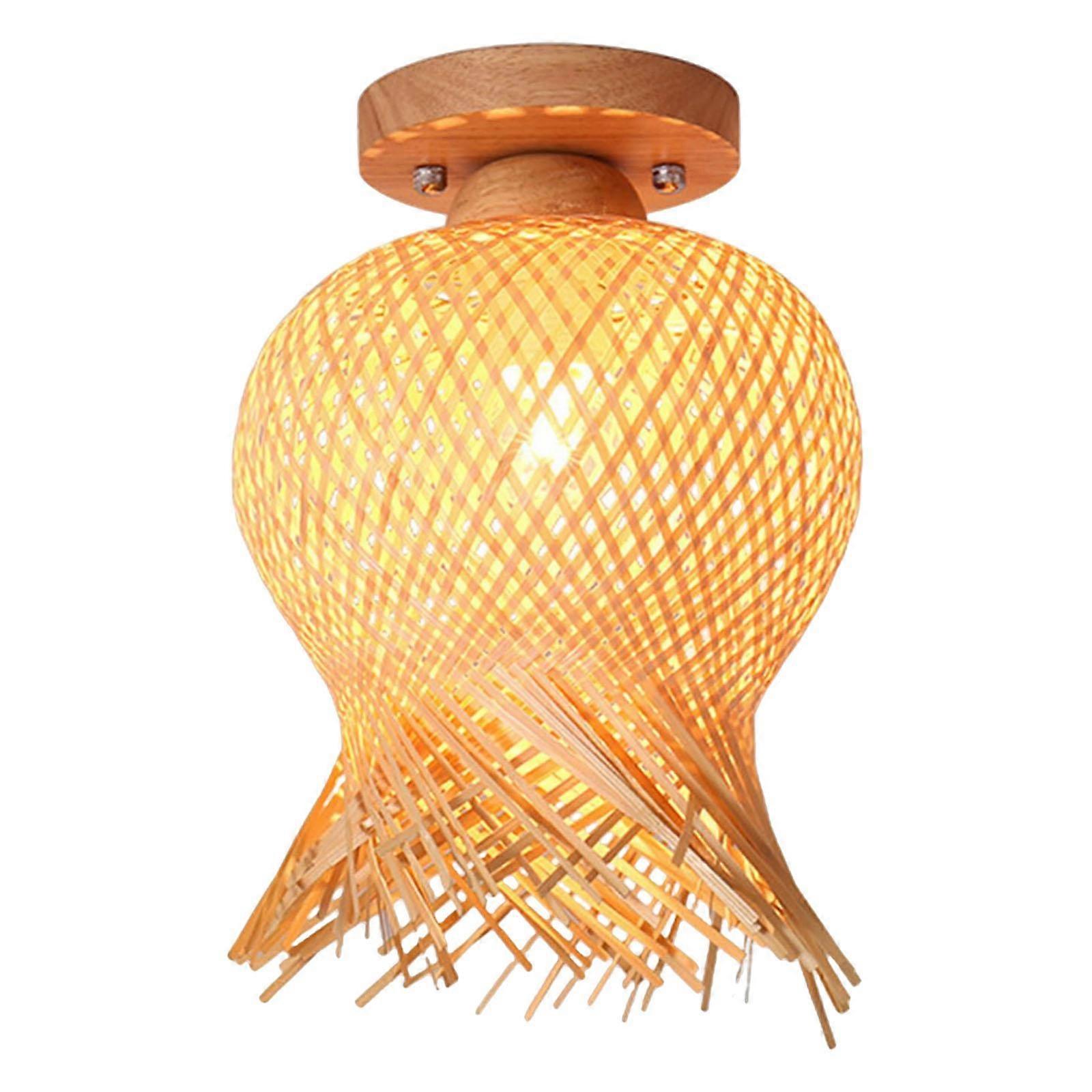 Bamboo Flush Mount Ceiling Light Lampshade E27 Hanging (with No Bulb) for